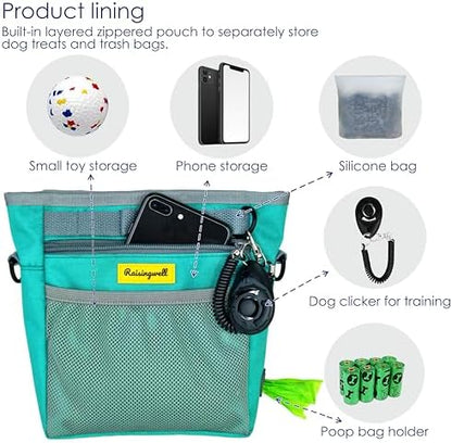 Raisingwell Dog Treat Pouch with Magnetic Closure 4-Cup Silicone Bag Fanny Pack Holder with Clicker 4 Ways to Wear Front Pocket Fits All Phones Ideal for Leash, Pet Walking and Training（Green） - Image 4