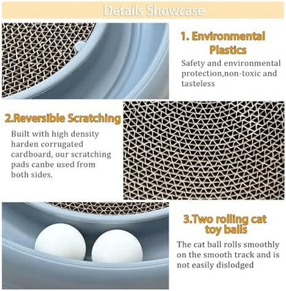 Interactive Cat Ball Track Toy for Indoor Cats, Cat Scratching Board & Exercise Set for Bored Indoor Adult and Kitten Mental & Physical Stimulation, with Spare Ball to Prevent Loss (Grey) - Image 3