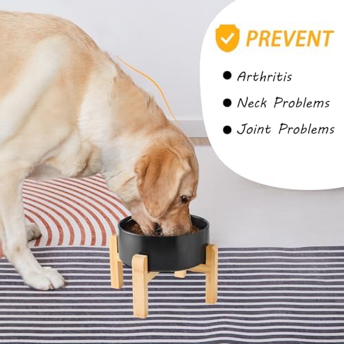 6'' Ceramic Raised Dog Bowl - 30Oz Dog Food & Water Bowl with Elevated Non-Slip Bamboo Stand, Dishwasher & Microwave Safe, Anti Vomiting Heavy Duty Pet Bowl for Small and Medium Dogs, Black - Image 5
