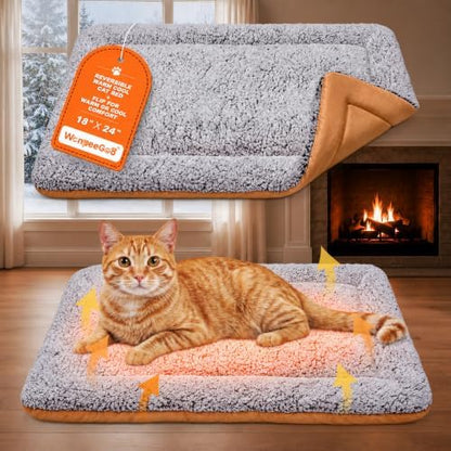Self Warming Cat Bed, Reversible Cooling Mat for Cats, Dark Brown, 18x24 In by WanpeeGoo