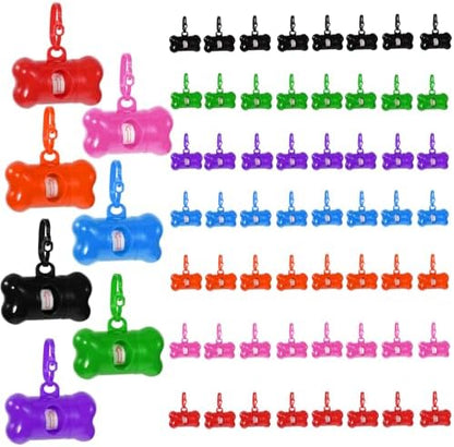 63 Pack Bone Shaped Poop Bag Dispenser, Dog Poop Waste Bag Holder Container with Hook, Leakproof Pet Waste Disposal Bags for Outdoor Pet Supplies 7 Colors by Unknown