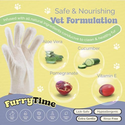 FURRYTIME Pet Cleaning Glove Wipes for Dogs & Cats, 30 Gloves, Hypoallergenic Pet Wipes Disposable No-Rinse Grooming, Extra Thick Bathing Wipes, Pet Dry Cleaning Paws, Coat, Ears, Eye Area, Butt - Image 3