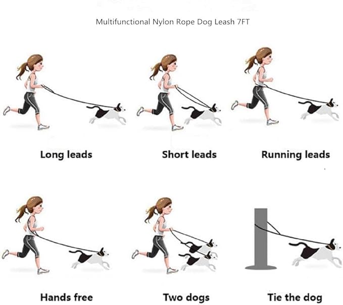 Hands Free Dog Leash 7FT, Nylon Rope Waist Leash for Dog Walking Running