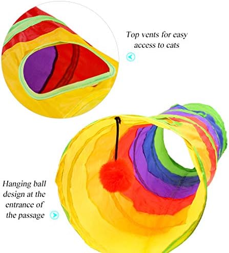 Andiker Cat Tunnel for Indoor Cats, 45" Long Rainbow Collapsible Kitten Tube with a Fun Ball and 2 Holes Cat Play Tunnel, Rabbit Tunnel for Kittens Exercising Hiding Training and Running(Colorful) - Image 4
