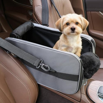 Center Console Dog Car Seat for Small Dogs,Dog Booster Car Seat with Safety Belt and Pockets,Portable Pet Armrest for Puppy Cat Under 13 lbs (Grey) by RUONARIER