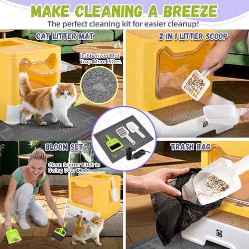 Covered Cat Litter Box, Extra Large Drawer Design with Dual Entry, Yellow - Image 6