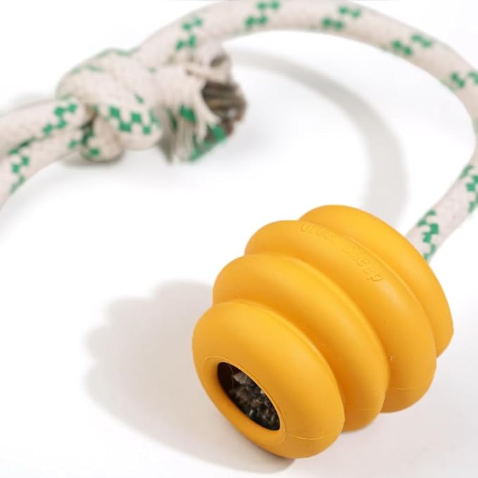 Green Sheep Natural Rubber Dog Ball Rope Toy, Tug of War Dog Toy with Recycle Cotton Rope, Interactive Dog Ball for Small to Large Dogs, Yellow