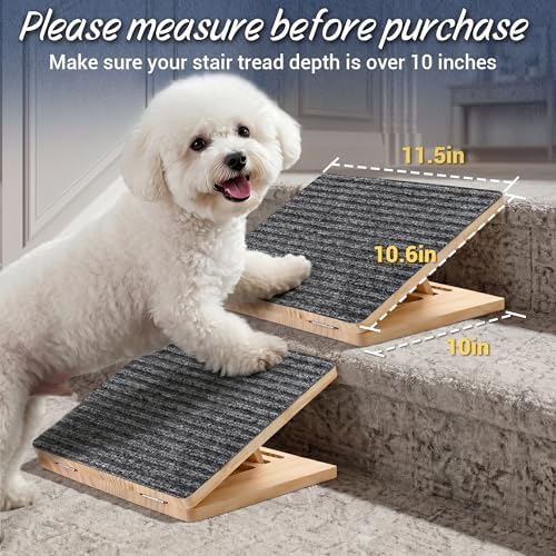 Dog Ramp for Stairs 3 Pack - Adjustable Wooden Stair Wedges for Small Dogs, Foldable Indoor Dog Stair Ramp with Triangular Support and Non-Slip Pads for Senior and Short-Legged Pets - Image 2
