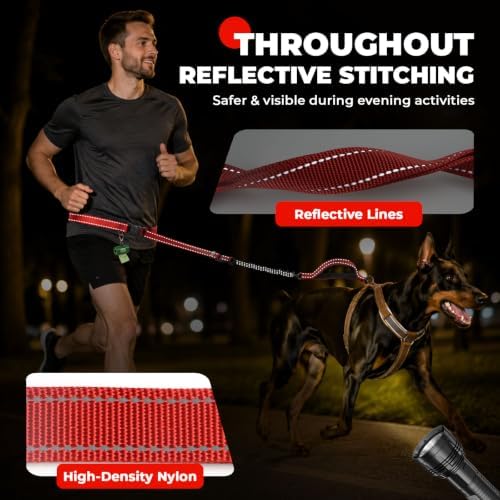 PETCARE 4 in 1 Hands Free Dog Leash with Car Seatbelt Buckle, Shock Absorbing Bungee Dog Waist Leash Belt for Running Walking Hiking, Dual Handles & Reflective, Adjustable for Small Medium Large Dogs - Image 4