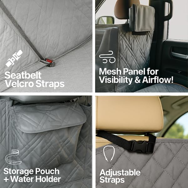 Formosa Covers Dog Car Seat Cover for Back Seat - Car Floor Cover for Dogs - Non-Slip Backing - Travel with Your Pet Mess Free - Universal Fit 56" W x 94 L, Grey - Image 2