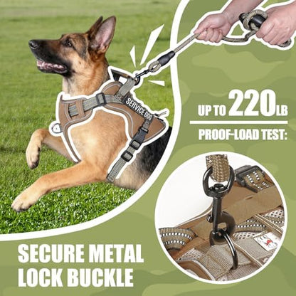 Dog Harness and Leash Set for X-Large Dogs, No Pull Tactical Dog Harness, Service Dog Vest with Name Patches, Adjustable Reflective Military Dog Harness with Handle & MOLLE for Training, Khaki, XL - Image 4