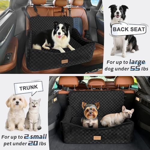 JOEJOY Dog Car Seat for Medium/Large Dogs - Reversible Dual-Sided Travel Dog Car Bed with Memory Foam, Washable Pet Booster Seat for Do gs up to 55 lbs or 2 Small Dogs, 2 Safety Leashes, Black - Image 6