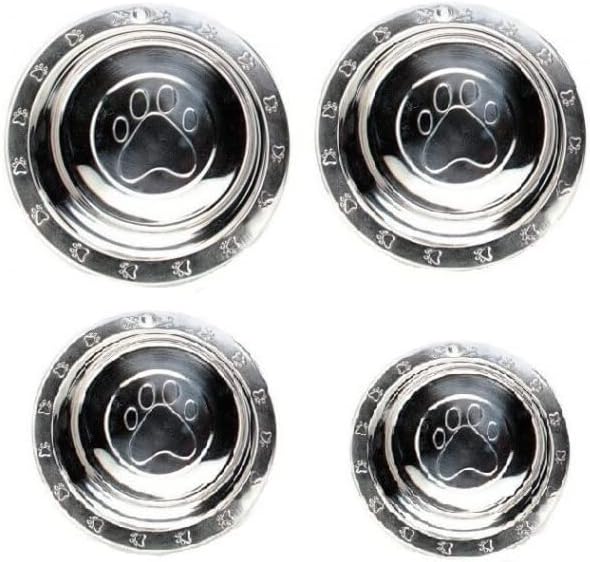 MPP Dog Bowls Pawprint Bone Embossed Pet Wide Rim Dishes Stainless Steel Choose Size (96 oz - 3 Quart)
