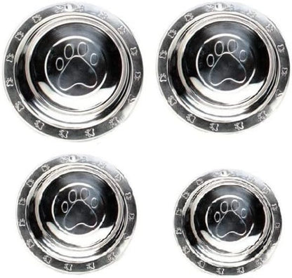 MPP Dog Bowls Pawprint Bone Embossed Pet Wide Rim Dishes Stainless Steel Choose Size (96 oz - 3 Quart)