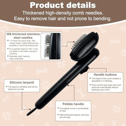 Self Cleaning Deshedding Cat Brush for Dogs & Cats,Adjustable Cat Brushes for Indoor Cats, Easy to Clean Grooming Tool for Long & Short Haired Pets - Image 5