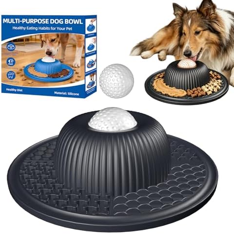 2-in-1 Dog Slow Feeder Bowl & Lick Mat with 2 Rotatable Balls, No-Slip Silicone Anxiety Relief Treat Mat for Dogs & Cats, Dishwasher Safe (Black) by Unknown