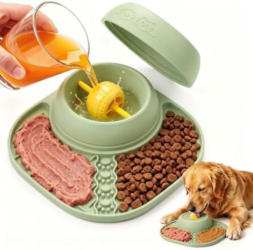 Slow Feeder Dog Bowls with Rolling Ball & Lick Mat, 2-in-1 Enrichment Feeder for Liquid & Thick Treats, Anti-Slip Suction Base, 150ml for Small Medium Large Dogs & Cats by KimdogBedMattressVacuum