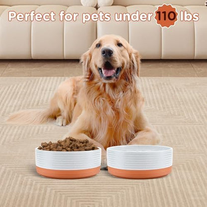 SPUNKYJUNKY Ceramic Dog Bowls 2 Pack, 8.3'' Dog Food Water Double Feeding Bowls Non-Slip for Large Sized Breed Microwave Dishwasher Safe - 60 OZ, 2pcs, Pattern White - Image 6