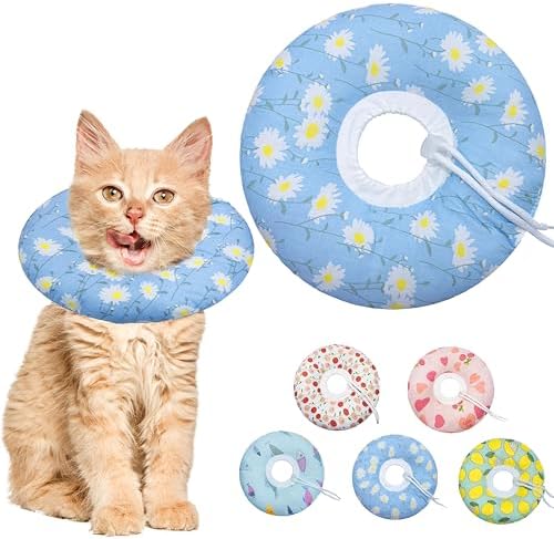 Seyezo Cat Cone Collar Soft, Adjustable Cat Recovery Cone, Blue Daisy, S by Seyezo