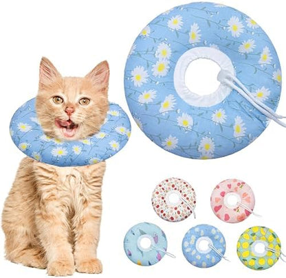 Seyezo Cat Cone Collar Soft, Adjustable Cat Recovery Cone, Blue Daisy, S by Seyezo