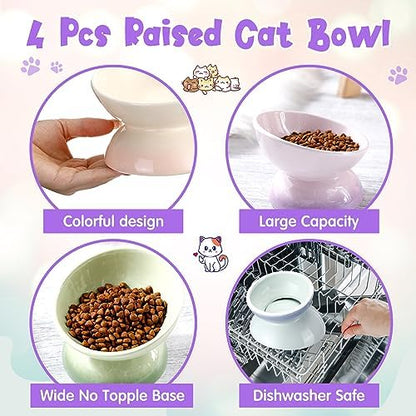 Hushee 4 Pcs Ceramic Raised Cat Food Bowls Elevated Tilted Dish Anti Vomiting Food or Water Bowls Pet Supplies - Image 4