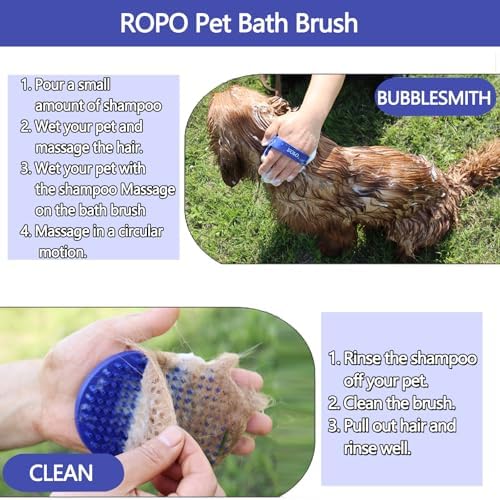 Dog bath brush, ROPO rubber massage dog shampoo brush, used for pet grooming, removing shedding fur, combing tangles and dead fur, suitable for pet dogs and cats (blue) - Image 6