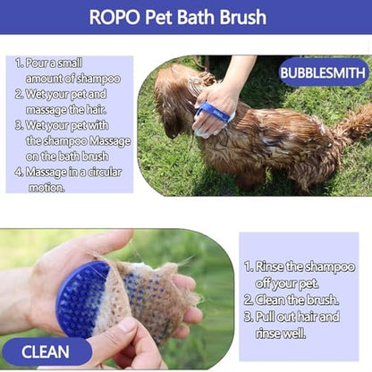 Dog bath brush, ROPO rubber massage dog shampoo brush, used for pet grooming, removing shedding fur, combing tangles and dead fur, suitable for pet dogs and cats (blue) - Image 6