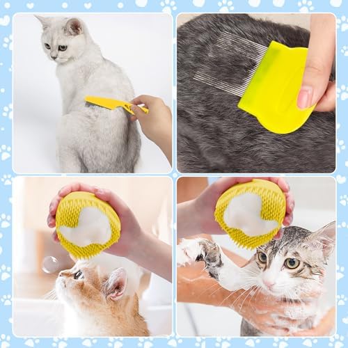 VCZONE 8 Pcs Cat Brush Grooming Kits, Pet Self Cleaning Kit with Pet Nail Clipper and File, Flea Comb, Pet Shampoo Bath Brush, Pet Shedding Brush, Silicone Toothbrush (Yellow) - Image 4