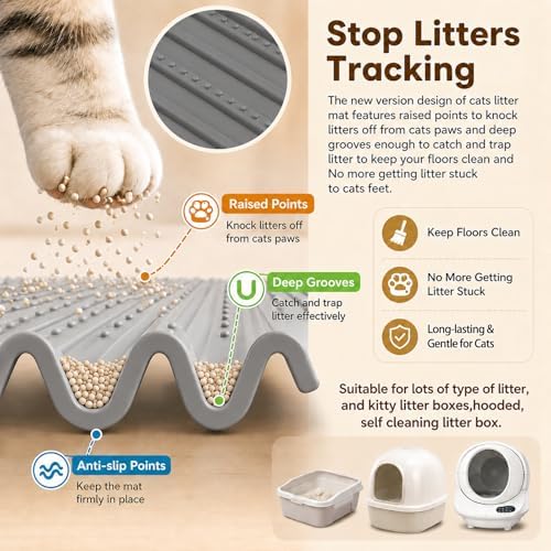 Mofason Cat Litter Mat Litter Trapping Mat XXL Grey Silicone Litter Box Mat - Image 2