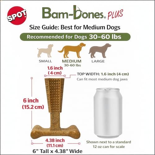 SPOT Bam-Bones Plus T-Bone Dog Chew Toy, Bamboo Fiber & Nylon, Chicken Flavor, Durable Non-Splintering Chew for Moderate to Aggressive Chewers, Dogs 30-60 lbs, 6 Inch - Image 4