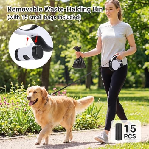 Segarty 16 Ft 360°Tangle-Free Leash with Detachable Poop Bag Holder, Retractable Lead for Dogs up to 66 lbs, 5m Long Walking Leash for Pets Outside with Anti-Slip Handle & One-Handed Brake Pause Lock - Image 6