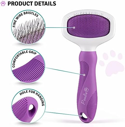 POODLIE Pet Grooming Bundle - Detangling Pet Comb with Long & Short Stainless Steel Teeth for Removing Matted Fur, Knots & Tangles + Slicker Brush for Small and Large Dogs with Curly Hair - Image 5