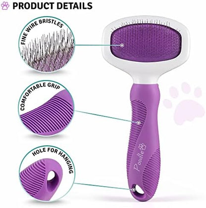 POODLIE Pet Grooming Bundle - Detangling Pet Comb with Long & Short Stainless Steel Teeth for Removing Matted Fur, Knots & Tangles + Slicker Brush for Small and Large Dogs with Curly Hair - Image 5