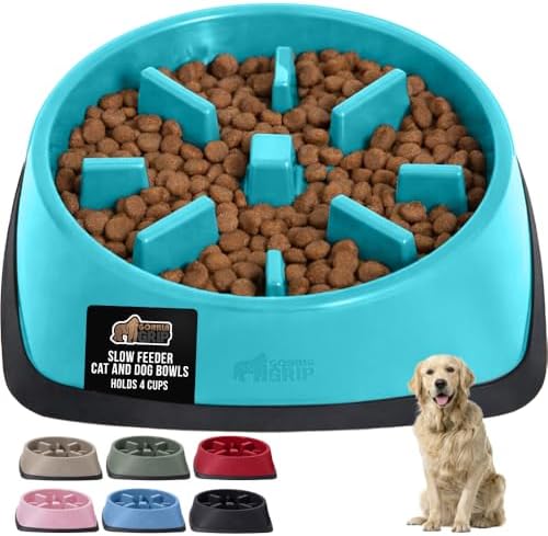 GORILLA GRIP® Patented Slow Feeder Dog Bowl, BPA Free, 4 Cup Turquoise by GorillaGrip