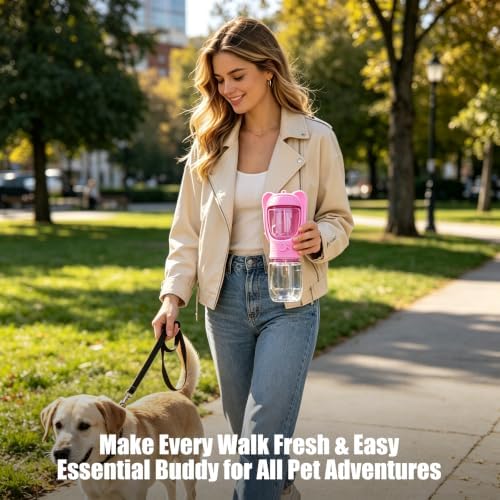 2 in 1 Dog Water Bottle with Food Container, Portable Leakproof Pet Water Dispenser & Bowl, Fits Dogs and Cats (Pink, Small) - Image 3