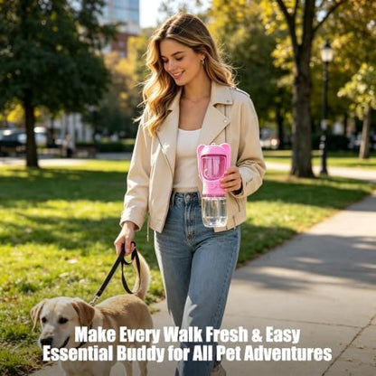 2 in 1 Dog Water Bottle with Food Container, Portable Leakproof Pet Water Dispenser & Bowl, Fits Dogs and Cats (Pink, Small) - Image 3