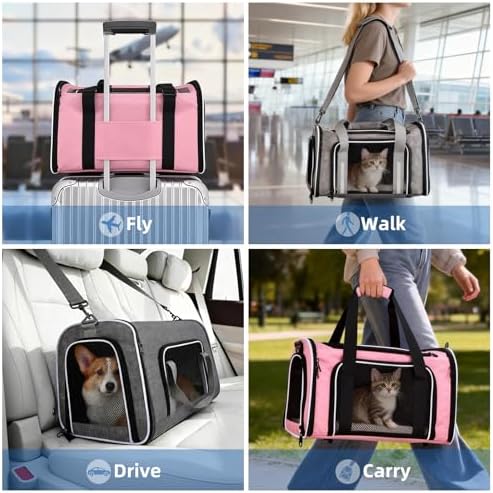 Cat Dog Carrier Soft for Small Medium Pet Up to 15 Lbs, Collapsible Portable Cat Travel Carrier, Airline Approved Small Dog Cat Carrier, Soft Sided Pet Carrier for Puppy Kitten (18x11x11) (Pink) - Image 7