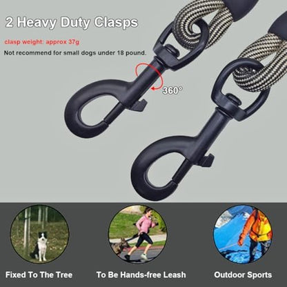 BTINESFUL Dog Tie Out Rope, 20ft Long Tether Dog Lead for Yard, BeigeBlack - Image 2