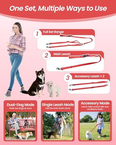 3-in-1 Double Dog Leash, Hands-Free Convertible Leash for 1 or 2 Dogs - Image 3