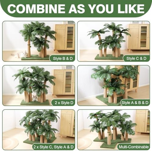 40'' Tall Cat Scratching Post Cat Tree, 3 Curved Design Palm Tree Cat Scratching Post with 8 Interactive Balls, Natural Sisal Rope Cat Scratchers for Indoor Cats, Multi-Combinable (Style D) - Image 6