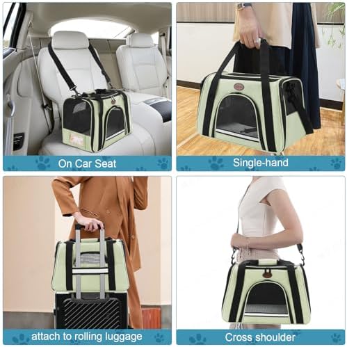 Cat Carrier Dog Carrier Pet Carriers for Medium Small Cats Dogs Puppies up to 15 Lbs,TSA Airline Approved Small Dog Cat Carriers Soft Sided,Collapsible Travel Puppy Carrier (Green, Large) - Image 6