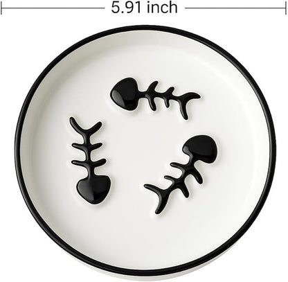 2-Pack Shallow Ceramic Cat Slow Feeder Bowls, Anti-Vomit Food Plates for Whisker Fatigue Relief, Dishwasher Safe, Anti-Acne, Black Chin Prevention, for Dry and Wet Food, Easy Daily Use