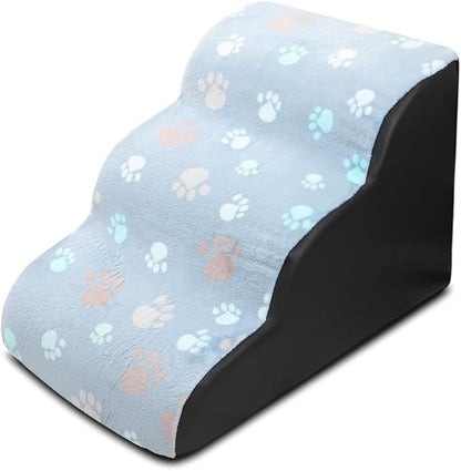 Pet Stairs, 3-Steps Dog Stairs, Removable and Washable Dog Stairs with Slope Steps and Non-Slip Bottom, Soft and Comfortable Dog Ramp(Light Grey - Paw)