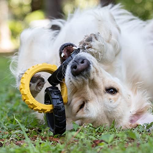 Tonka Rubber 3-Ring Tug Dog Toy, Lightweight, Durable and Water Resistant, 7.5 Inches, for Medium/Large Breeds, Single Unit, Yellow/Black - Image 2