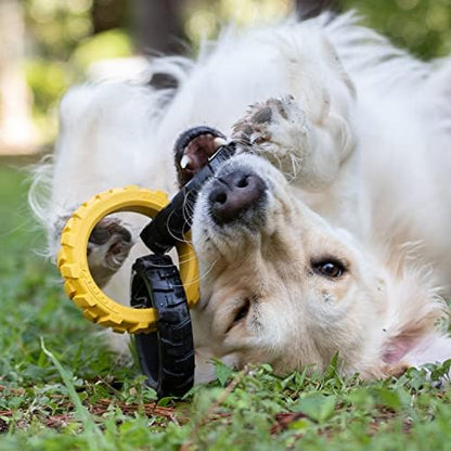 Tonka Rubber 3-Ring Tug Dog Toy, Lightweight, Durable and Water Resistant, 7.5 Inches, for Medium/Large Breeds, Single Unit, Yellow/Black - Image 2