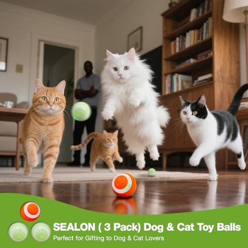 SEALON BL01A01 Green 3 Pack Rechargeable Cat Interactive Ball Toy with Durable ABS Shell & Quiet Motor for Indoor Cats & Multi-Cat Families, Ideal for Cat Rooms, Entryways, Bathrooms & Leisure Spots - Image 3
