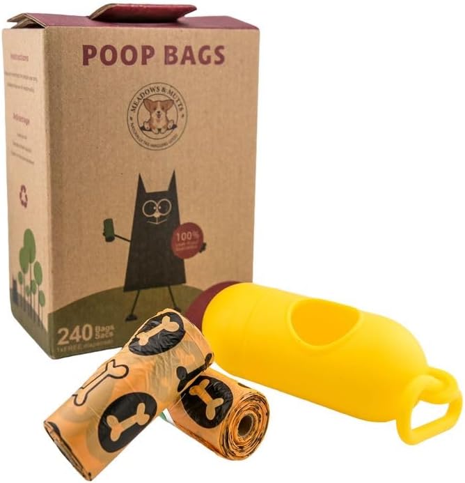 MEADOWS & MUTTS Compostable Dog Poop Bags Rolls | Biodegradable, Plant Based & Leak Proof Dog Waste Bags | Lavender Scented Orange Dog Poop Bags | Eco Friendly Poop Bags for Daily Pet Cleanup