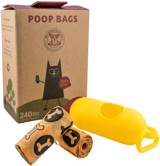 MEADOWS & MUTTS Compostable Dog Poop Bags Rolls | Biodegradable, Plant Based & Leak Proof Dog Waste Bags | Lavender Scented Orange Dog Poop Bags | Eco Friendly Poop Bags for Daily Pet Cleanup