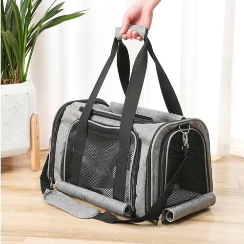 Pet Carrier Bag for Small Medium Cats Dogs Puppies up to 26 Lbs,Steel Frame Dog Carrier,pricacy-Oriented cat Carrier,Collapsible pet Carrier for Easy Storage (Grey, Small: 16.1"X10.6"X10.2") - Image 3