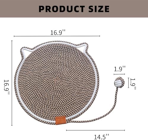 Cat Scratcher Mat 16.9'' Round Natural Cotton Rope Double-Sided, Dark Brown - Image 2